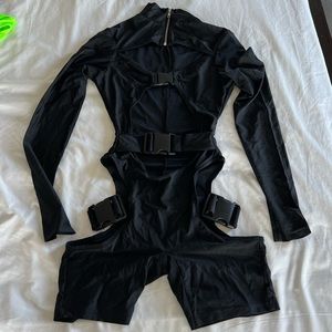 Black Buckle Rave Costume Bodysuit